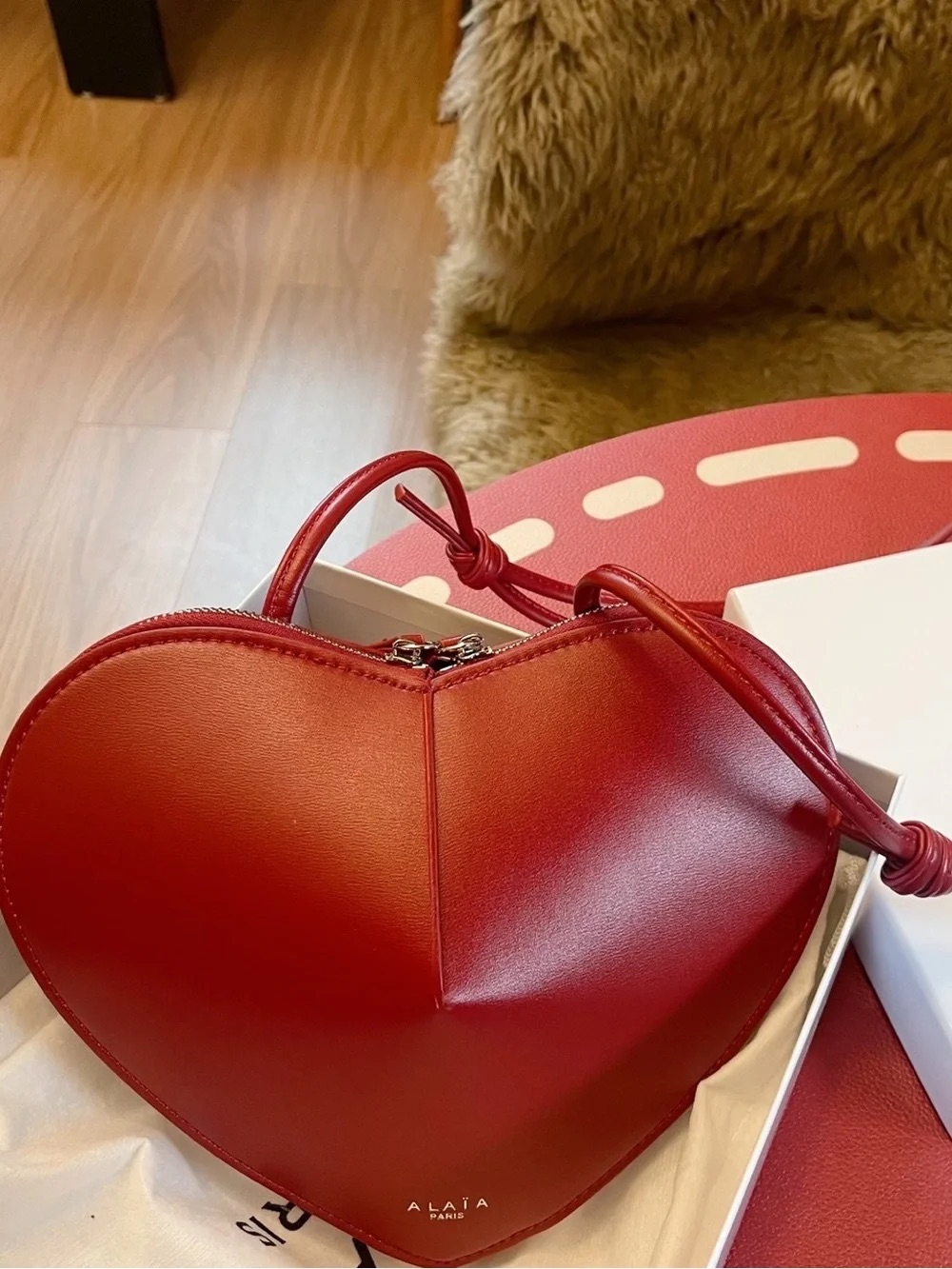 Alaa Red Heart-Shaped Crossbody Bag